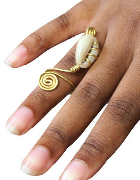 Brass cowrie shell ring