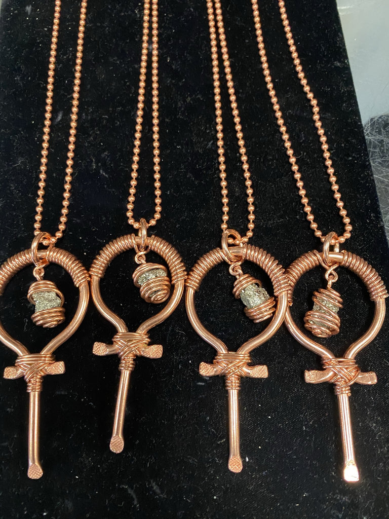 copper ankh gem necklace
