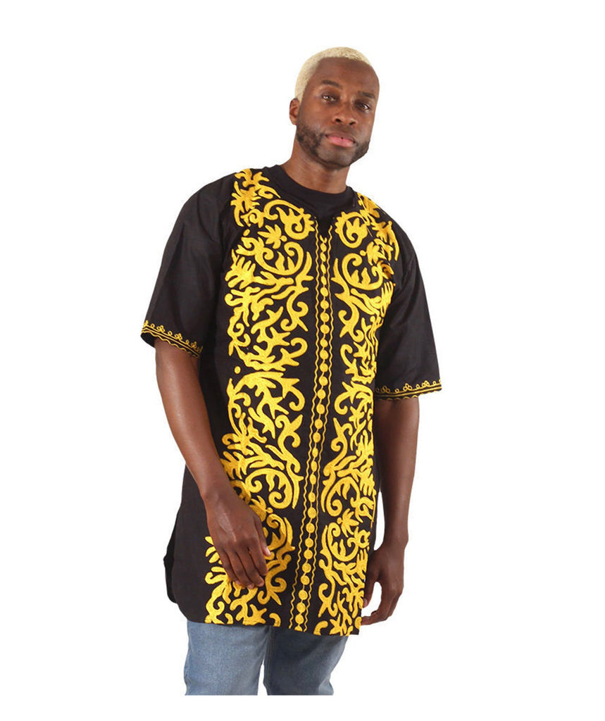 Black With Gold Embroidered Dashiki