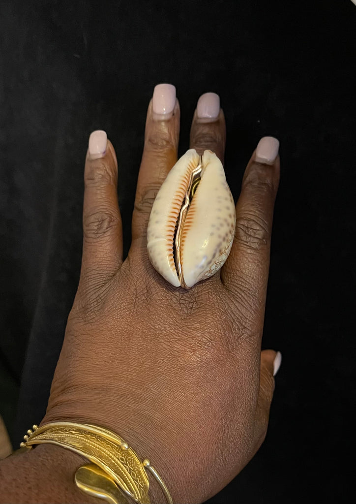 Large Wire wrap cowrie shell ring